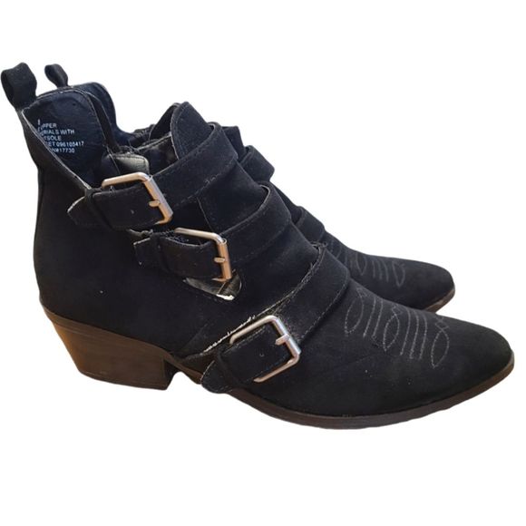 Black Faux Suede Buckle Booties size 8 - Picture 2 of 7